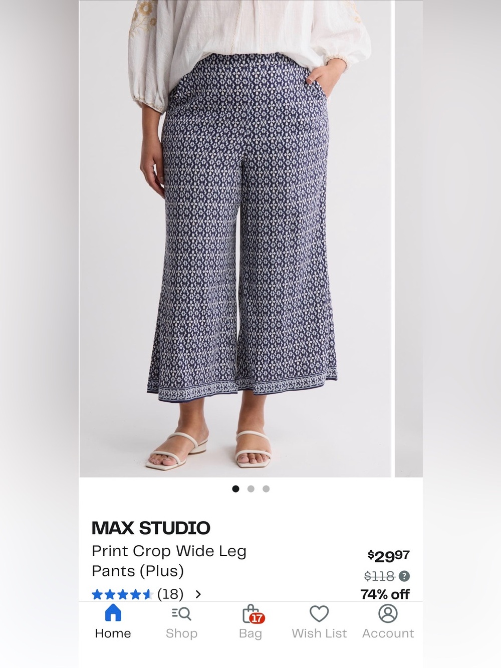 Max Studio Navy and White Printed Maxi Pants